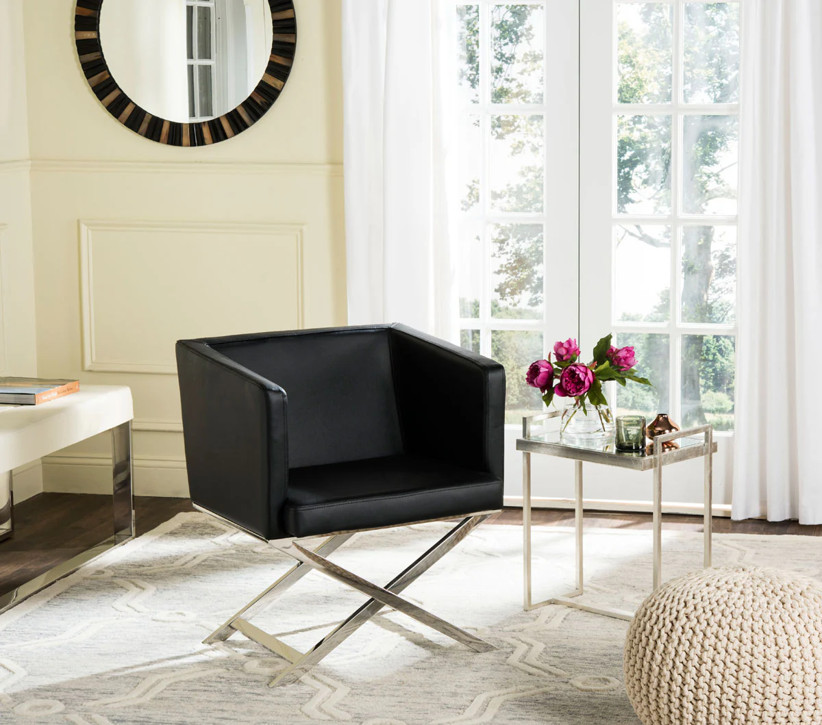 Celine Bonded Leather Chrome Cross Leg Chair - Image 3